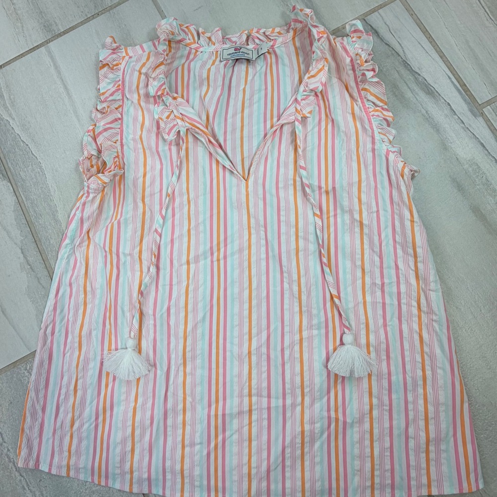 Vineyard Vines Performance Ruffle Tassel Stripe Top 2W001553 Multi Color Small